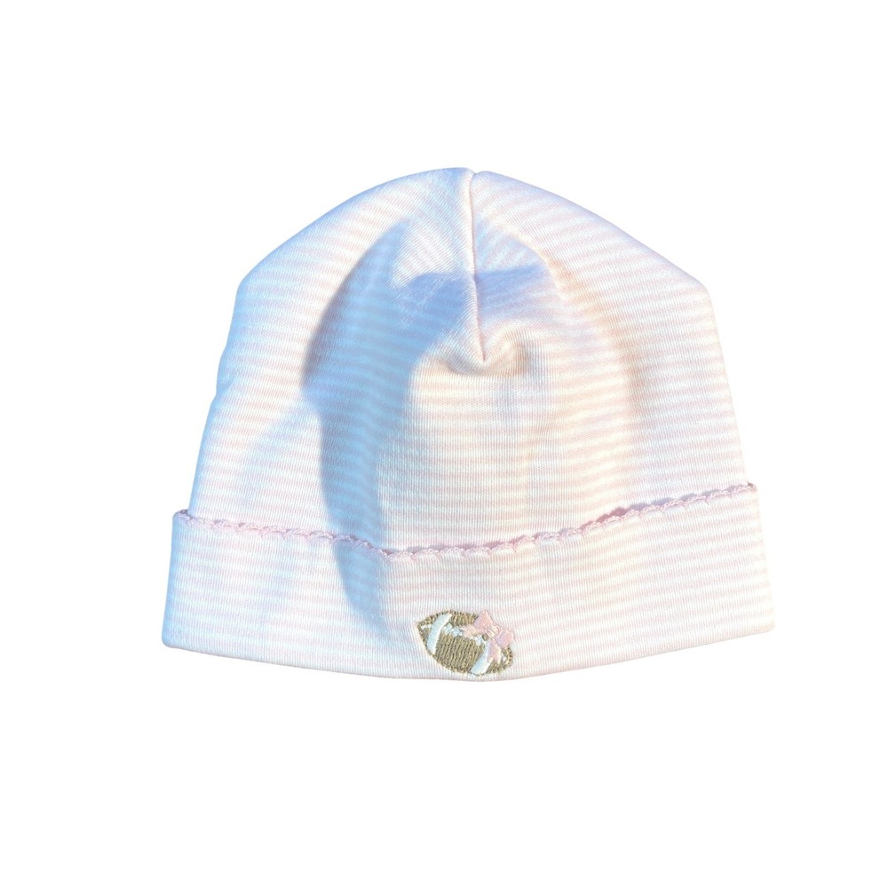 Magnolia Baby Pink Stripe Embordered‎ Football Preemie Infant Baby Hat